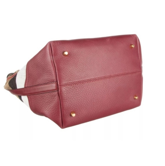 Burberry Burgundy Red Grainy CheckCanvas Hobo Bag - Picture 3 of 7